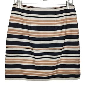 Ann Taylor LOFT Cream Tan Charcoal Black Striped Neutral Skirt Women's Size 2